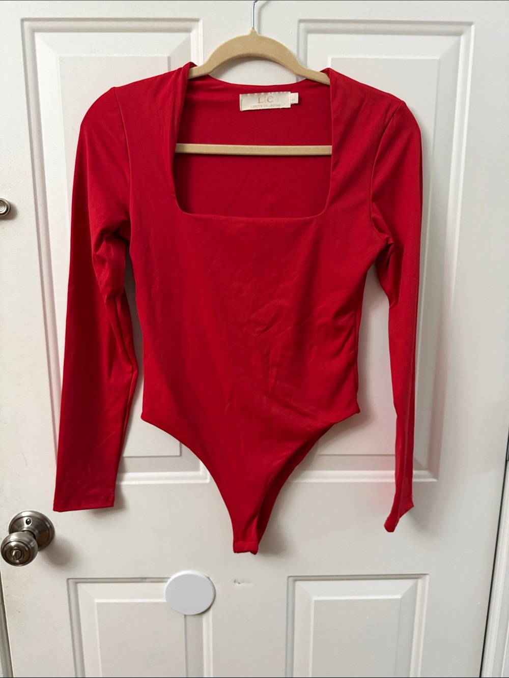 L'AGENCE Red Long-Sleeve Square Neck Bodysuit